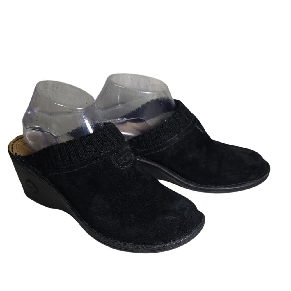 UGG Gael Mule Black Suede Clogs With Knit Cuff Womens Size 8
